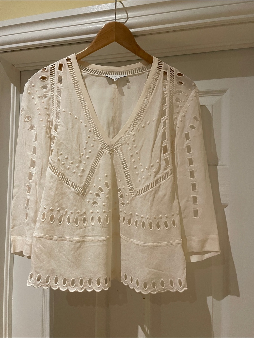 IRO Cream Eyelet V-Neck Tunic Blouse